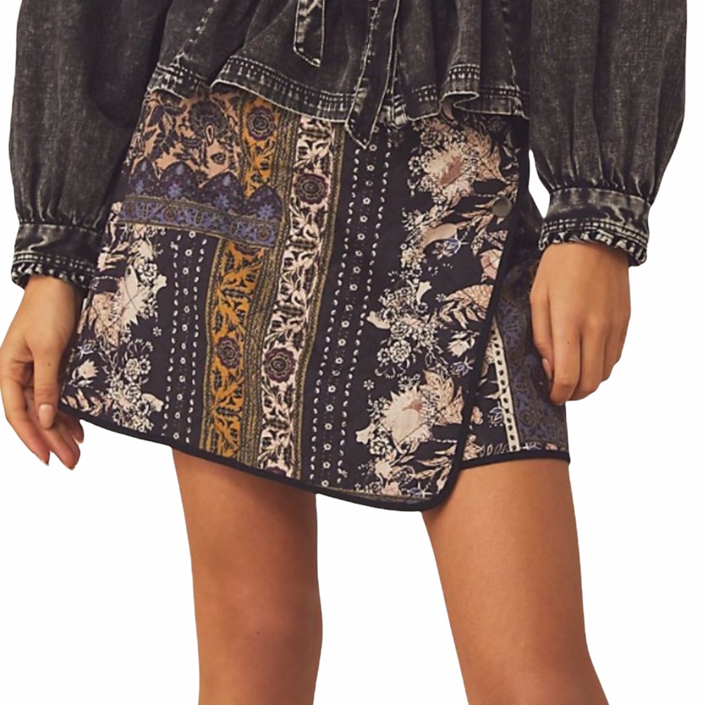 Free People Mad Love Quilt Wrap Skirt, Size 12 NWT